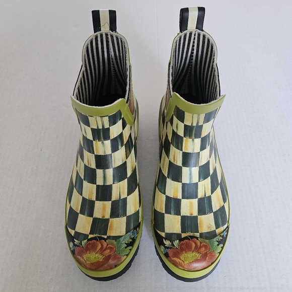 MacKenzie-Childs Courtly Check Short Ankle Rain Boots - Picture 3 of 13